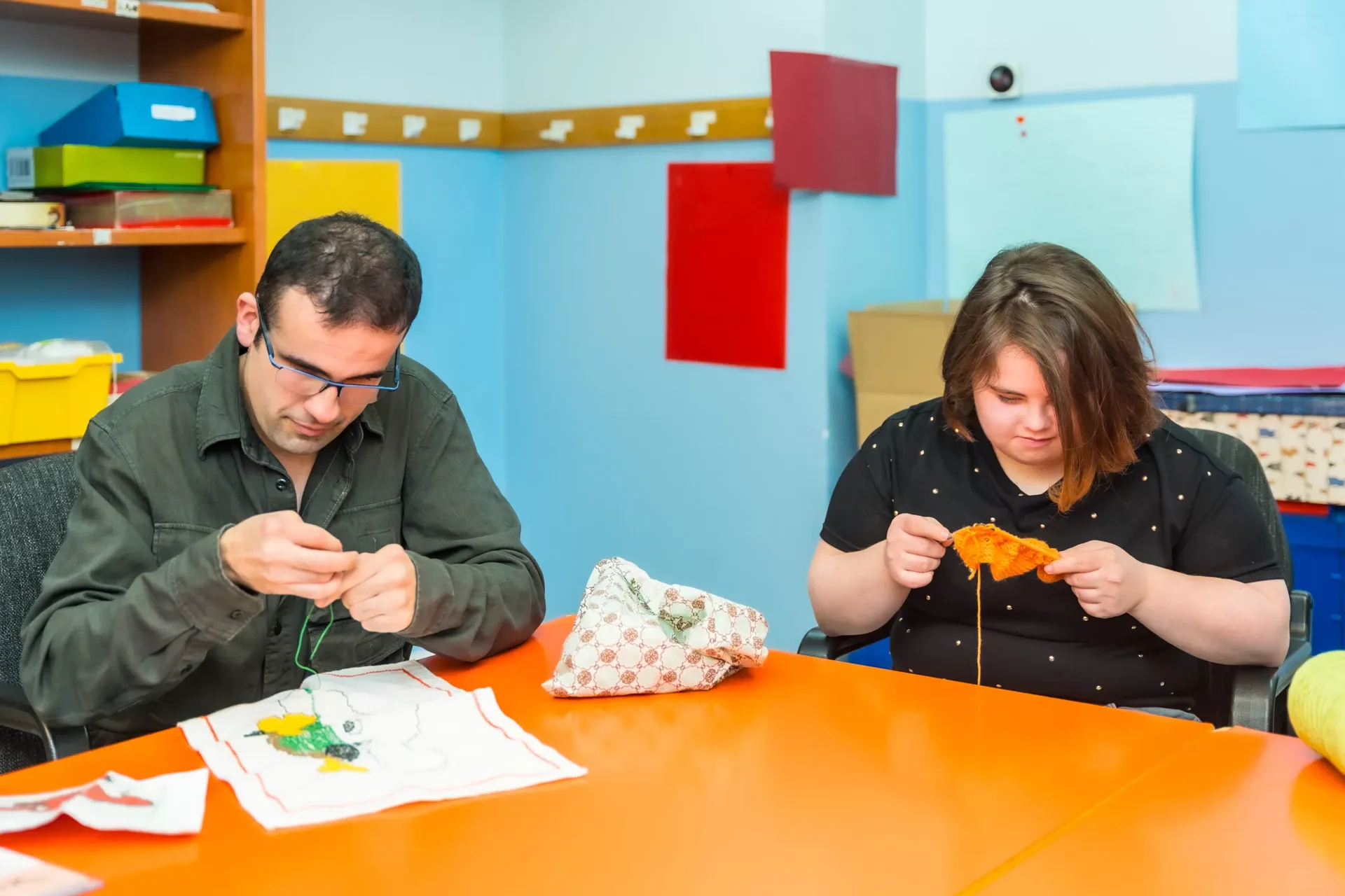 People with intellectual disabilities knitting